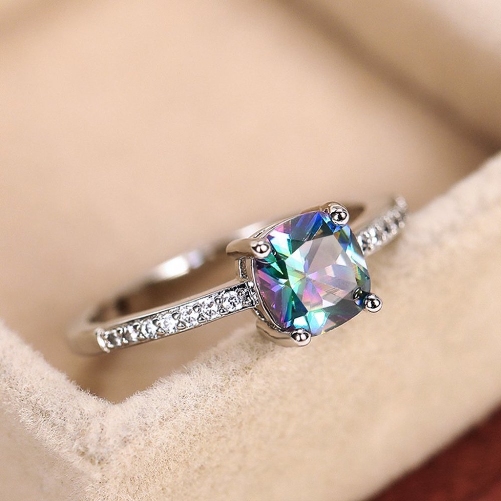 🔥 Shiny Square Gemstone CZ Silver 925 Rings For Women, HA4244-6